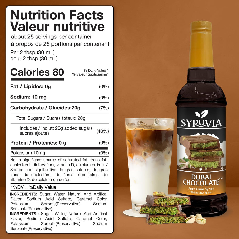 Syruvia Dubai Chocolate Syrup latte pour enhances creaminess and aroma