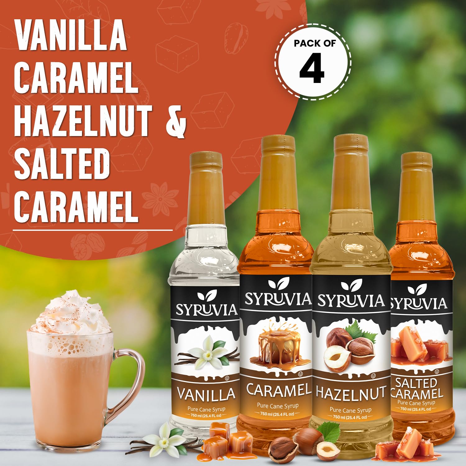 SYRUVIA hazelnut coffee syrup bottle beside a cozy morning coffee