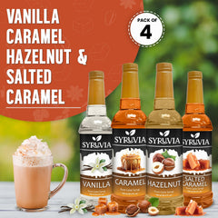 SYRUVIA hazelnut coffee syrup bottle beside a cozy morning coffee