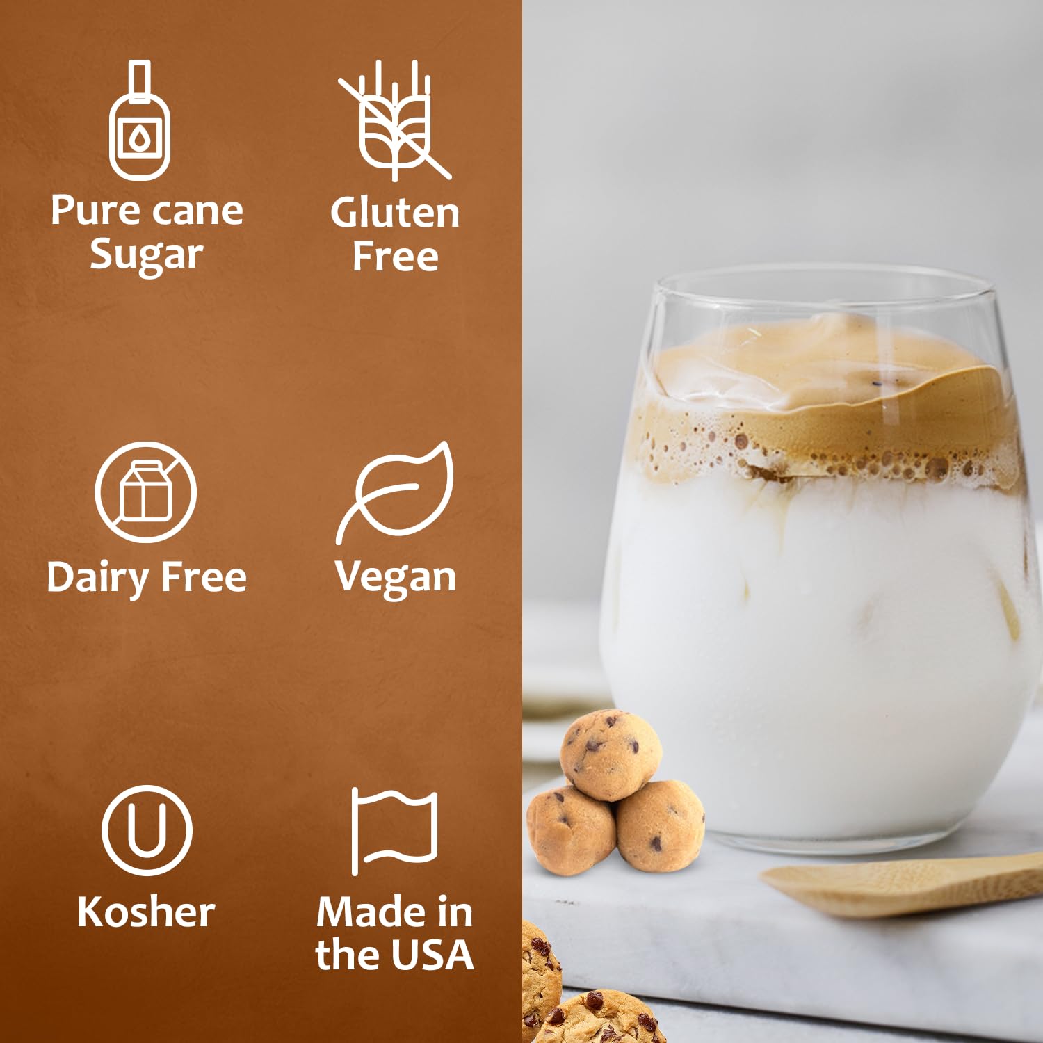 SYRUVIA ice cream topping syrup creates creamy cookie dough swirls.