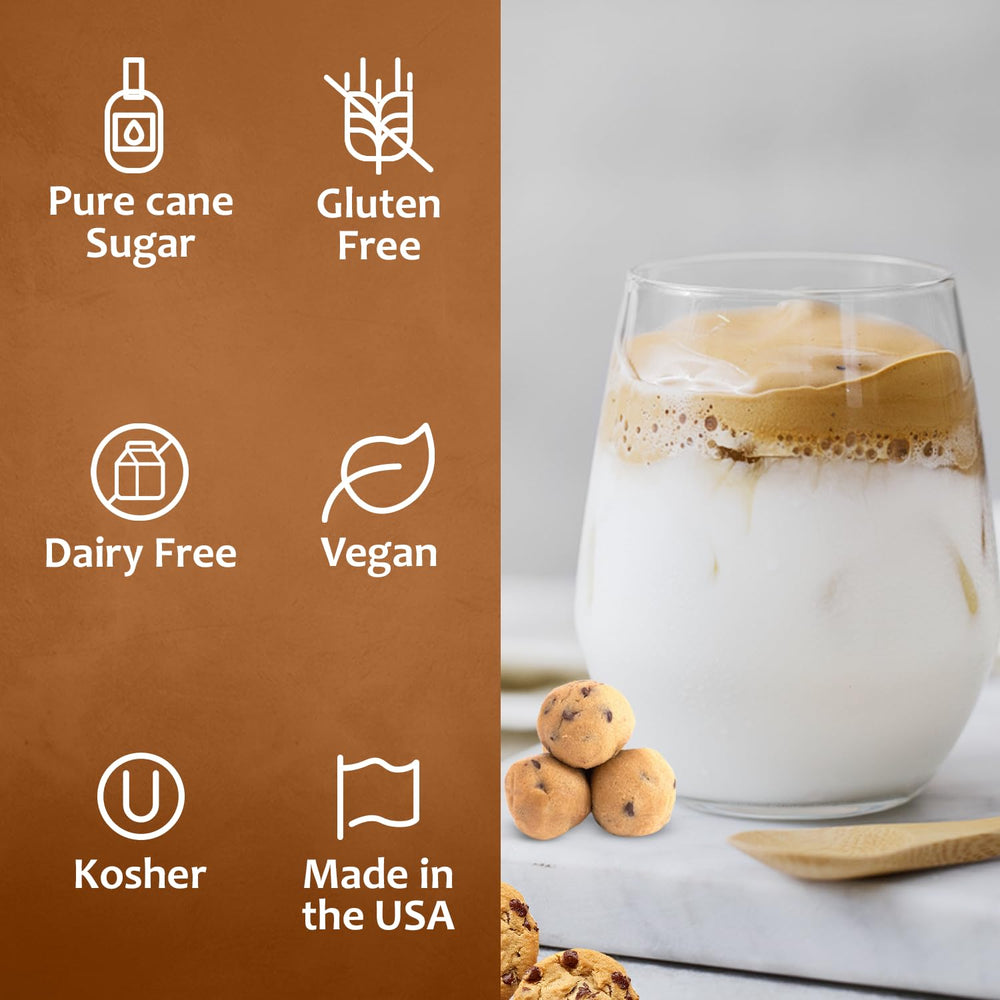 SYRUVIA ice cream topping syrup creates creamy cookie dough swirls.