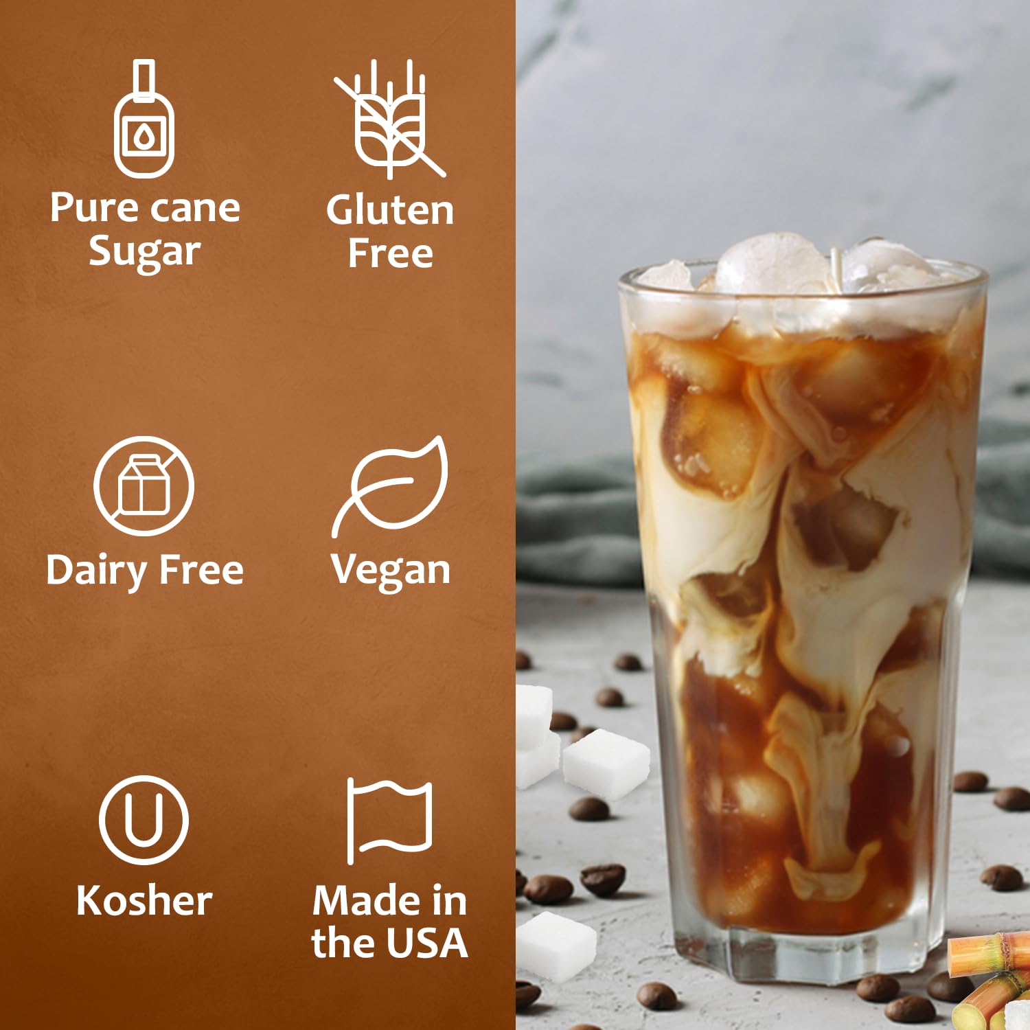 A home latte crafted with SYRUVIA coffee syrup for a richer experience.