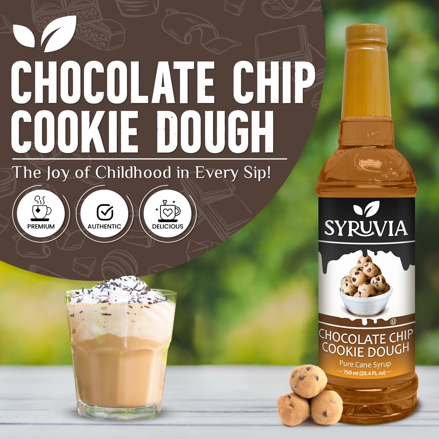 SYRUVIA latte with this syrup delivers cozy cookie dough vibes.