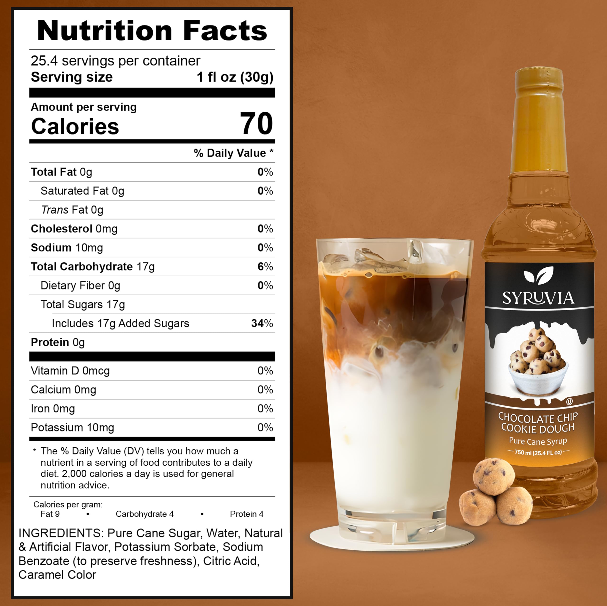 SYRUVIA coffee syrup pour adds cookie dough sweetness to lattes and shakes.