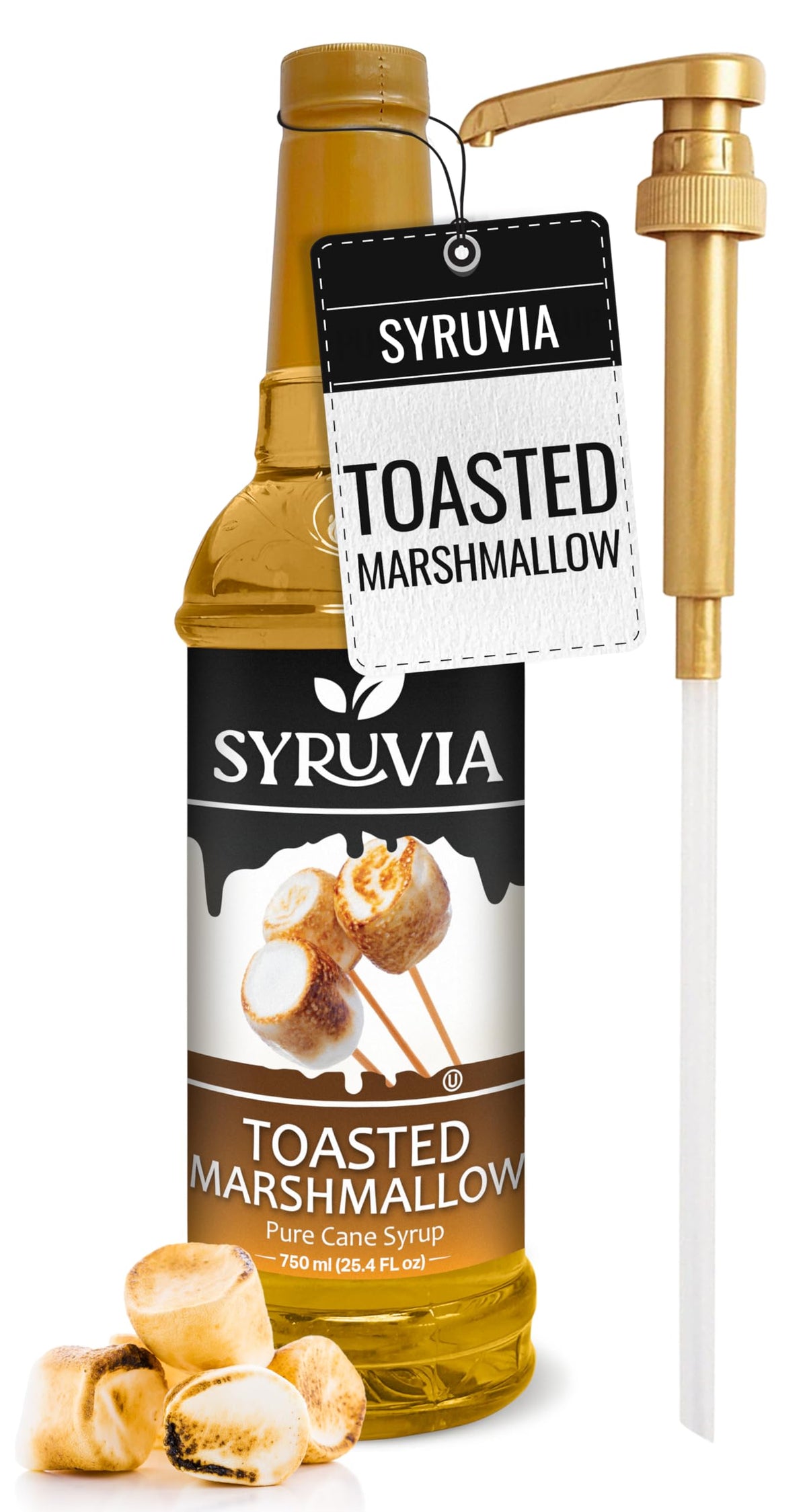Syruvia toasted marshmallow coffee syrup bottle with pump for easy topping