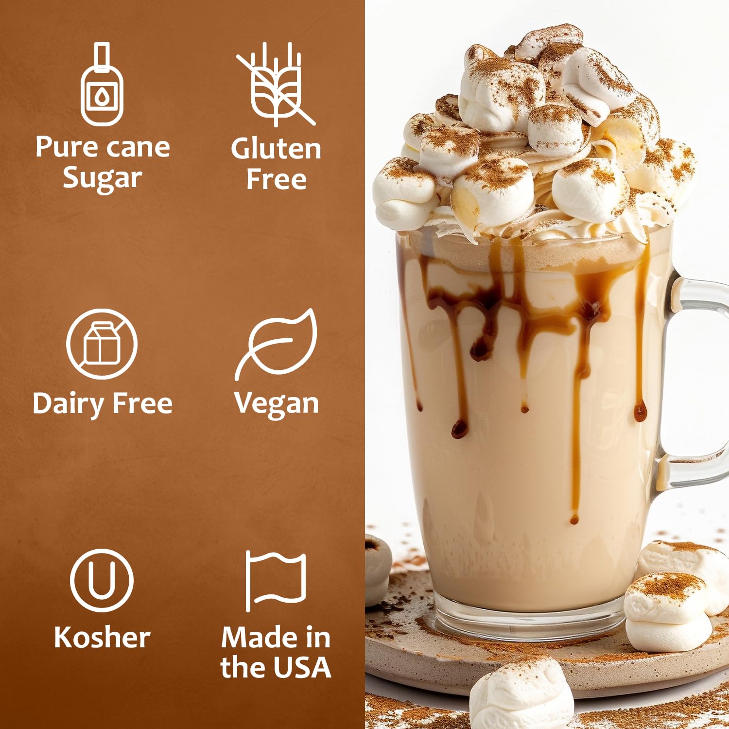 Drizzle of Syruvia toasted marshmallow syrup as a dessert topping