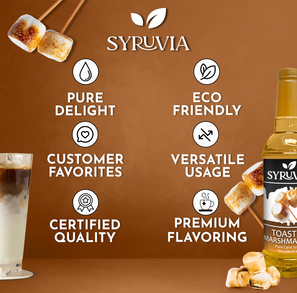 Syruvia toasted marshmallow syrup over pancakes for a campfire-inspired breakfast