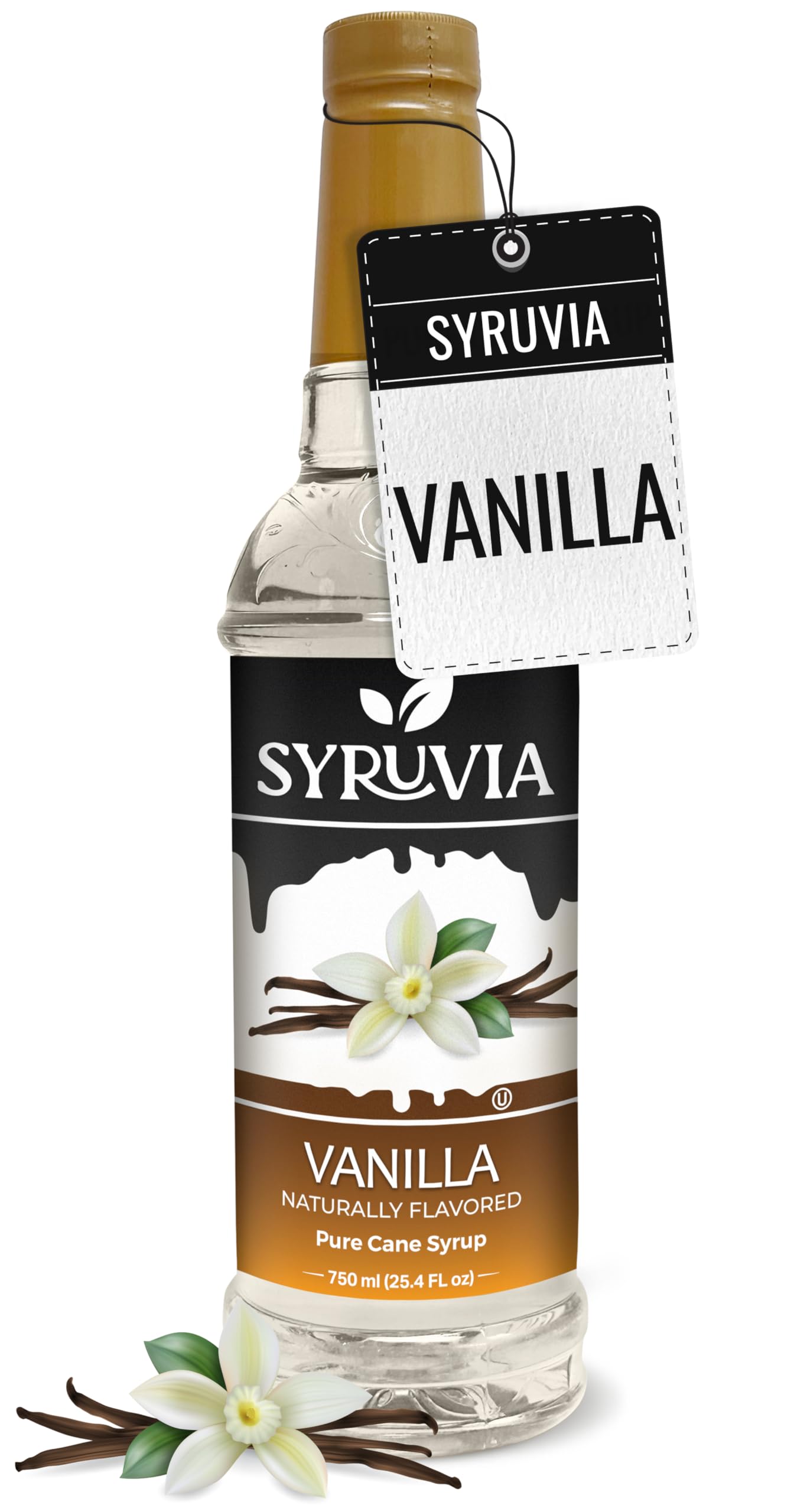 SYRUVIA vanilla coffee syrup bottle showing smooth vanilla flavor for lattes and desserts