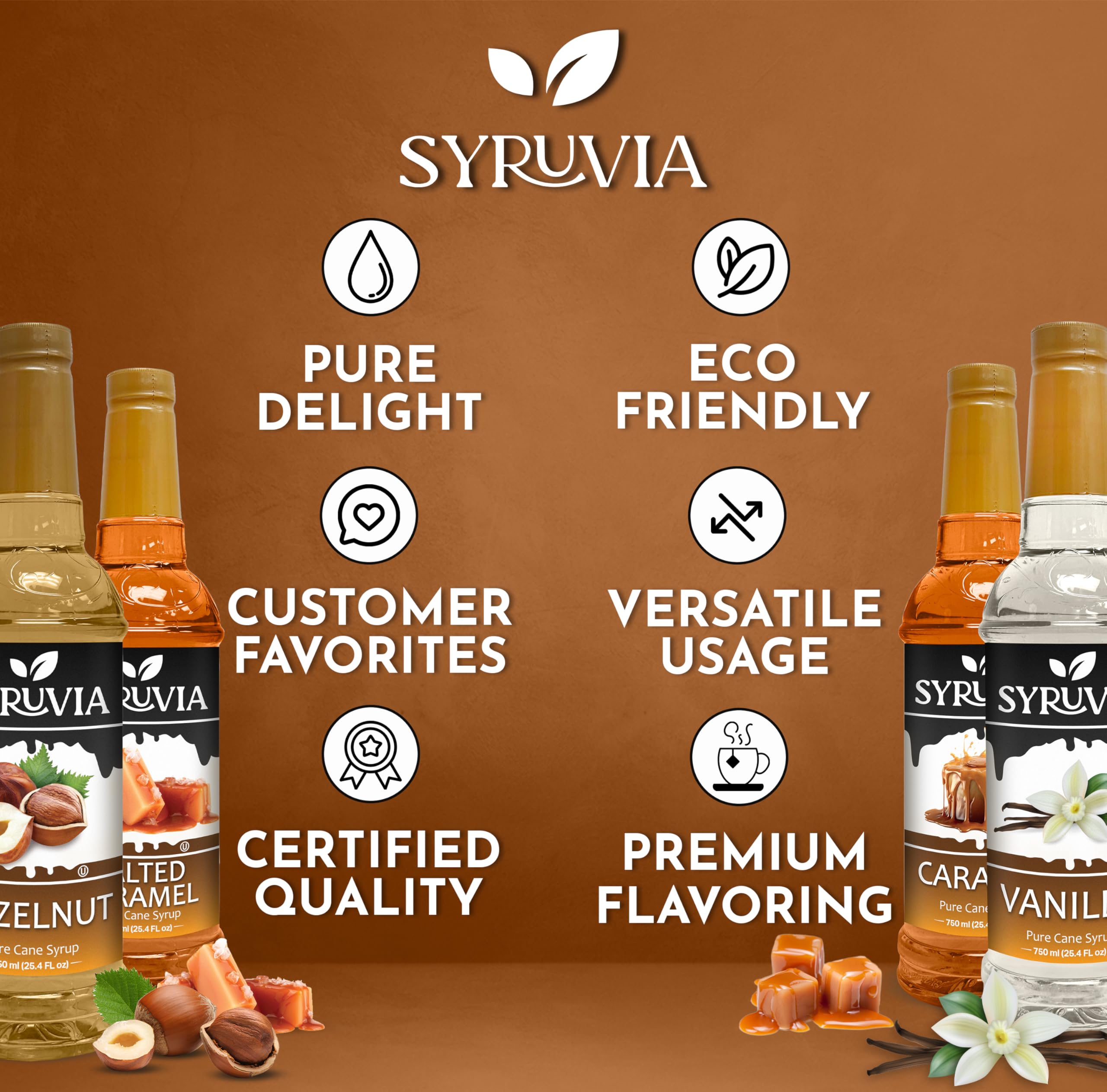 SYRUVIA variety-pack display with four flavors inspiring customization