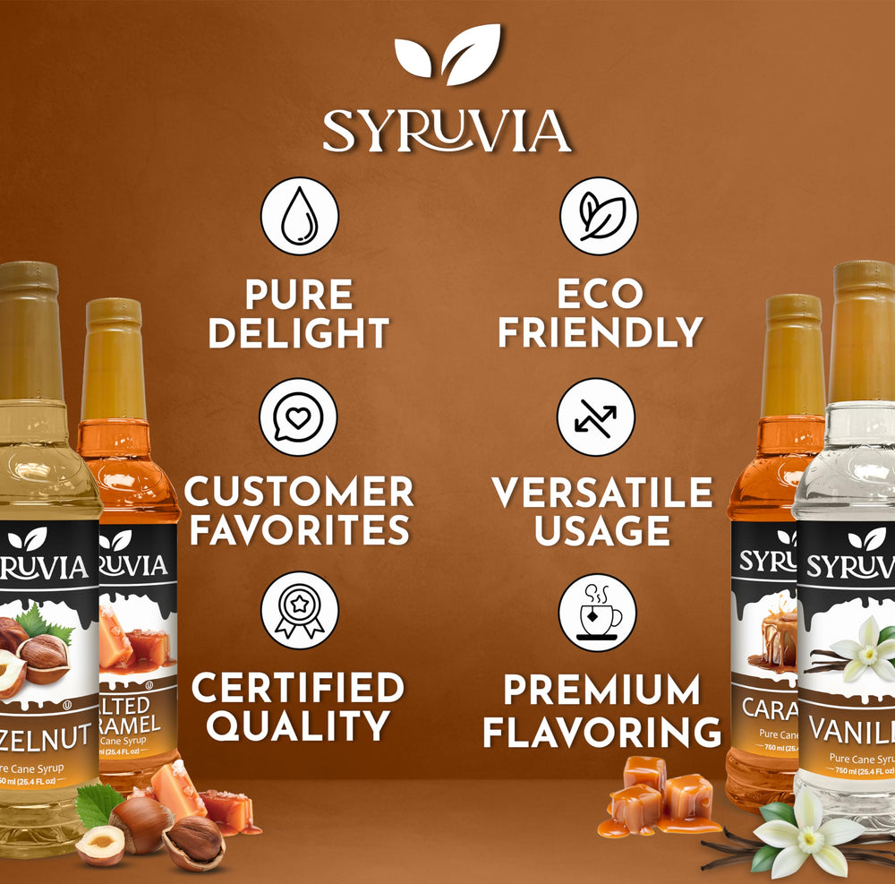 SYRUVIA variety-pack display with four flavors inspiring customization