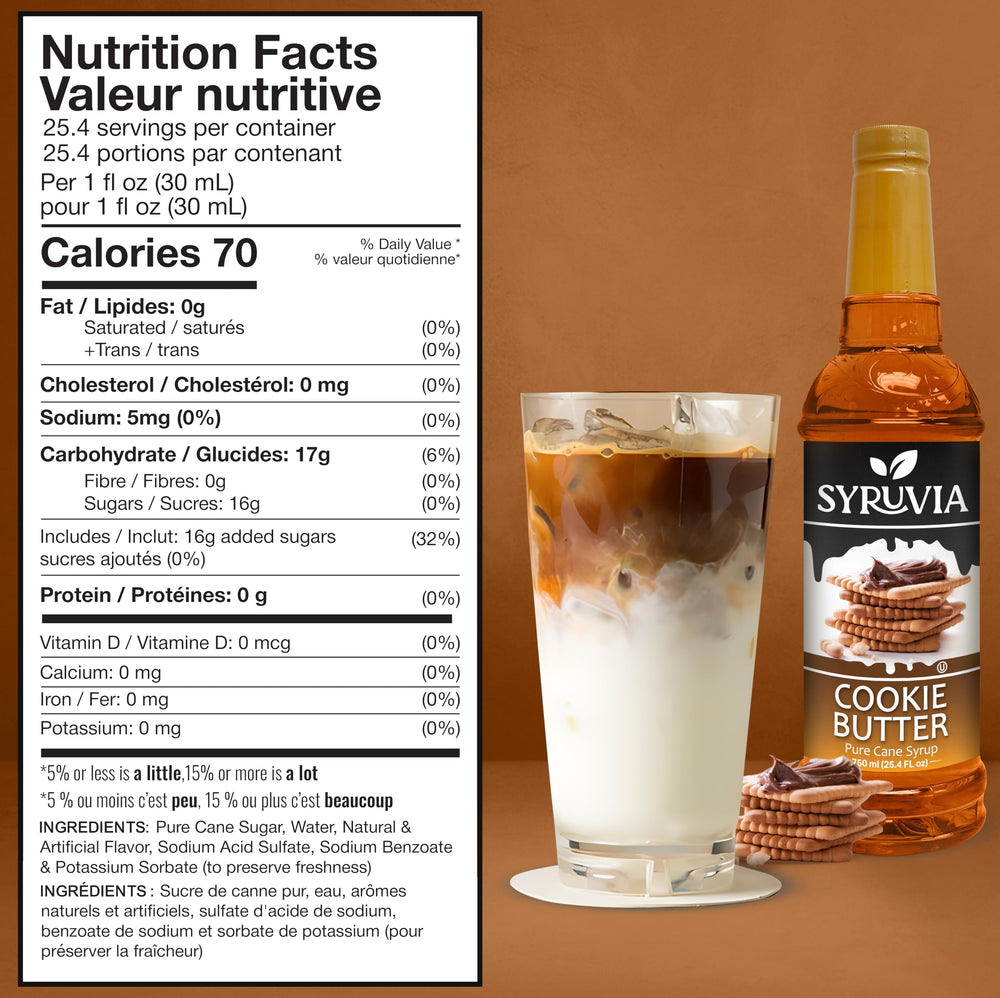 SYRUVIA Cookie Butter Syrup poured into a latte for aroma.