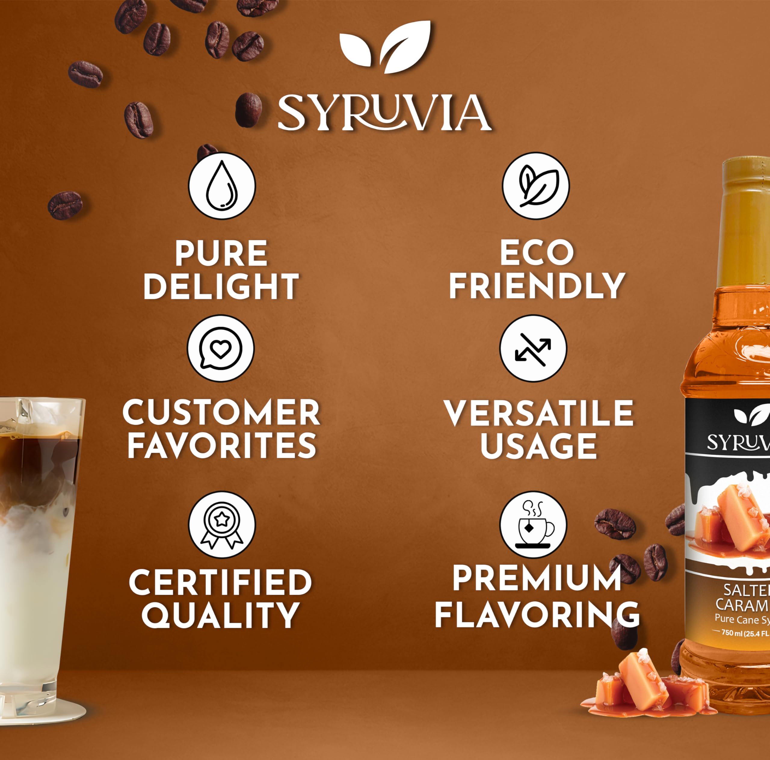 Syruvia dessert topping syrup adds caramel depth to treats.