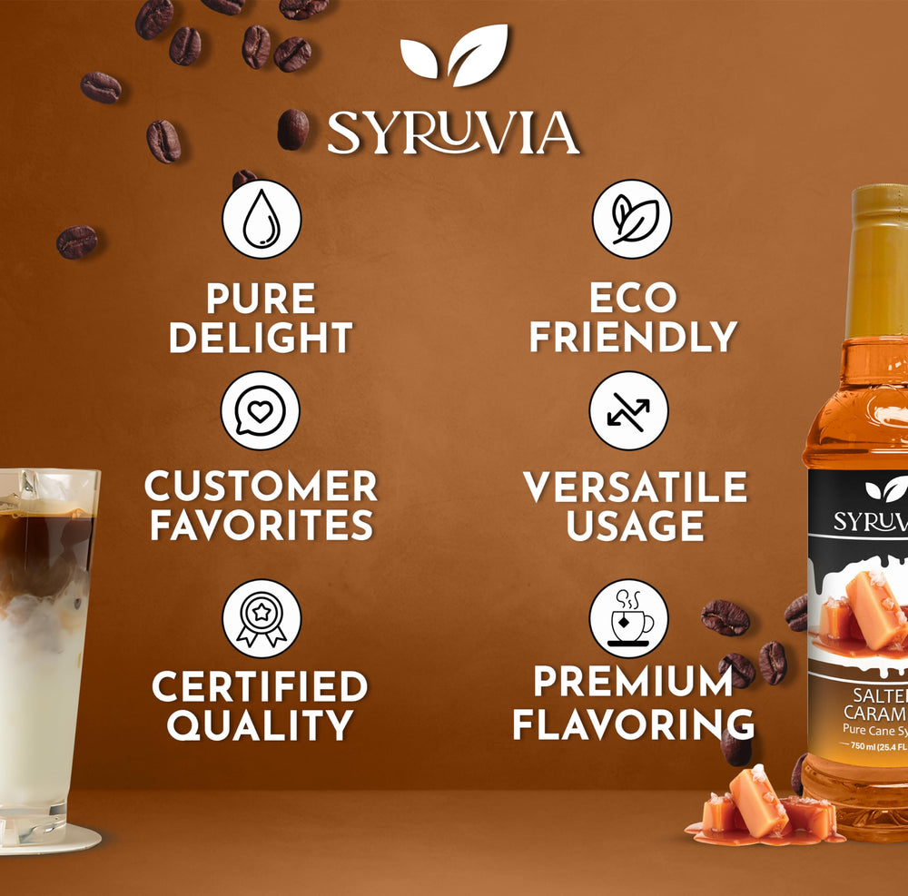 Syruvia dessert topping syrup adds caramel depth to treats.
