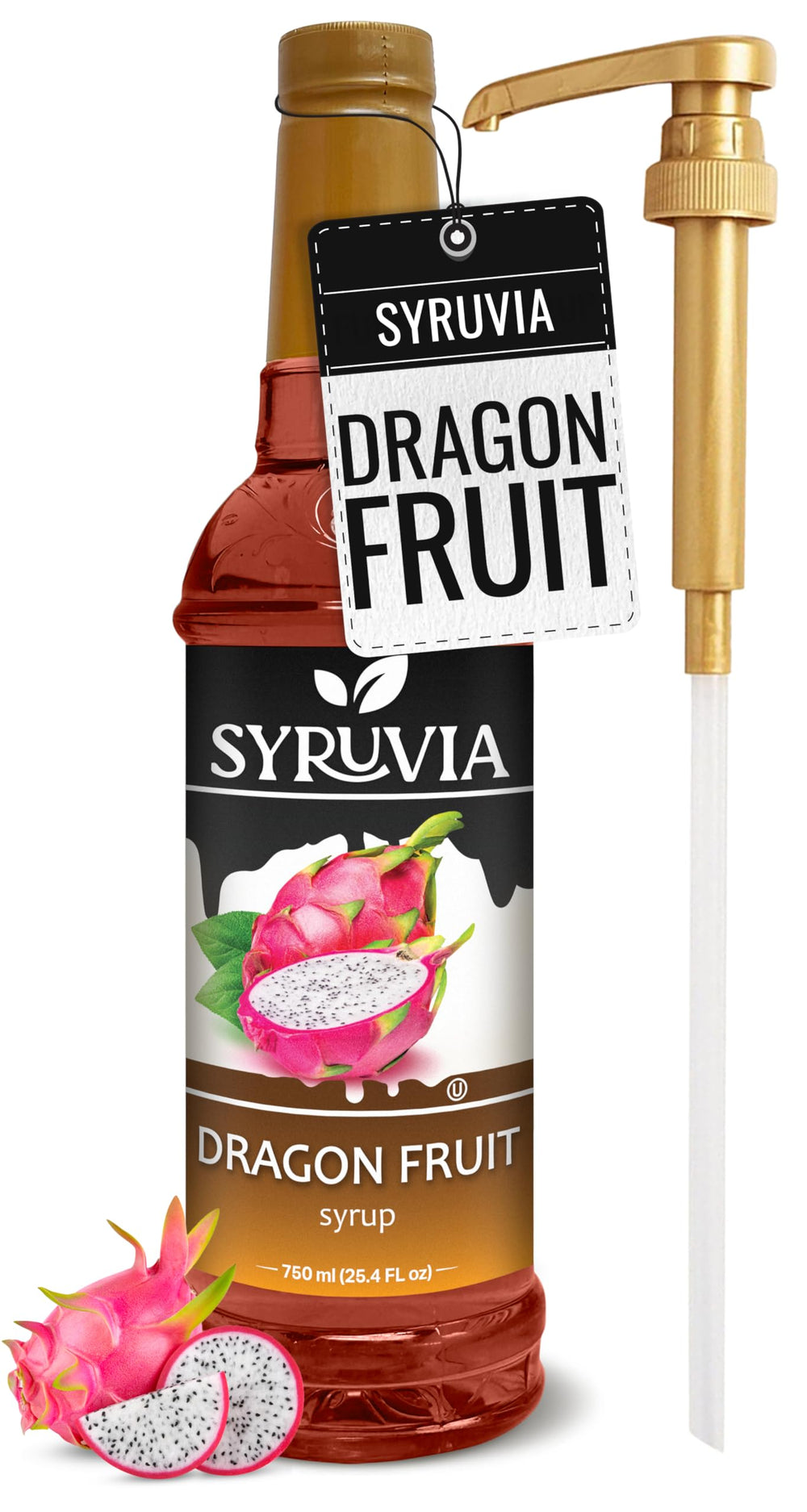 SYRUVIA Dragon Fruit Syrup bottle showing tropical flavor for drinks and desserts