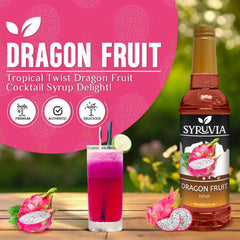 SYRUVIA Dragon Fruit Syrup adds tropical fruit notes to cocktails and mocktails.