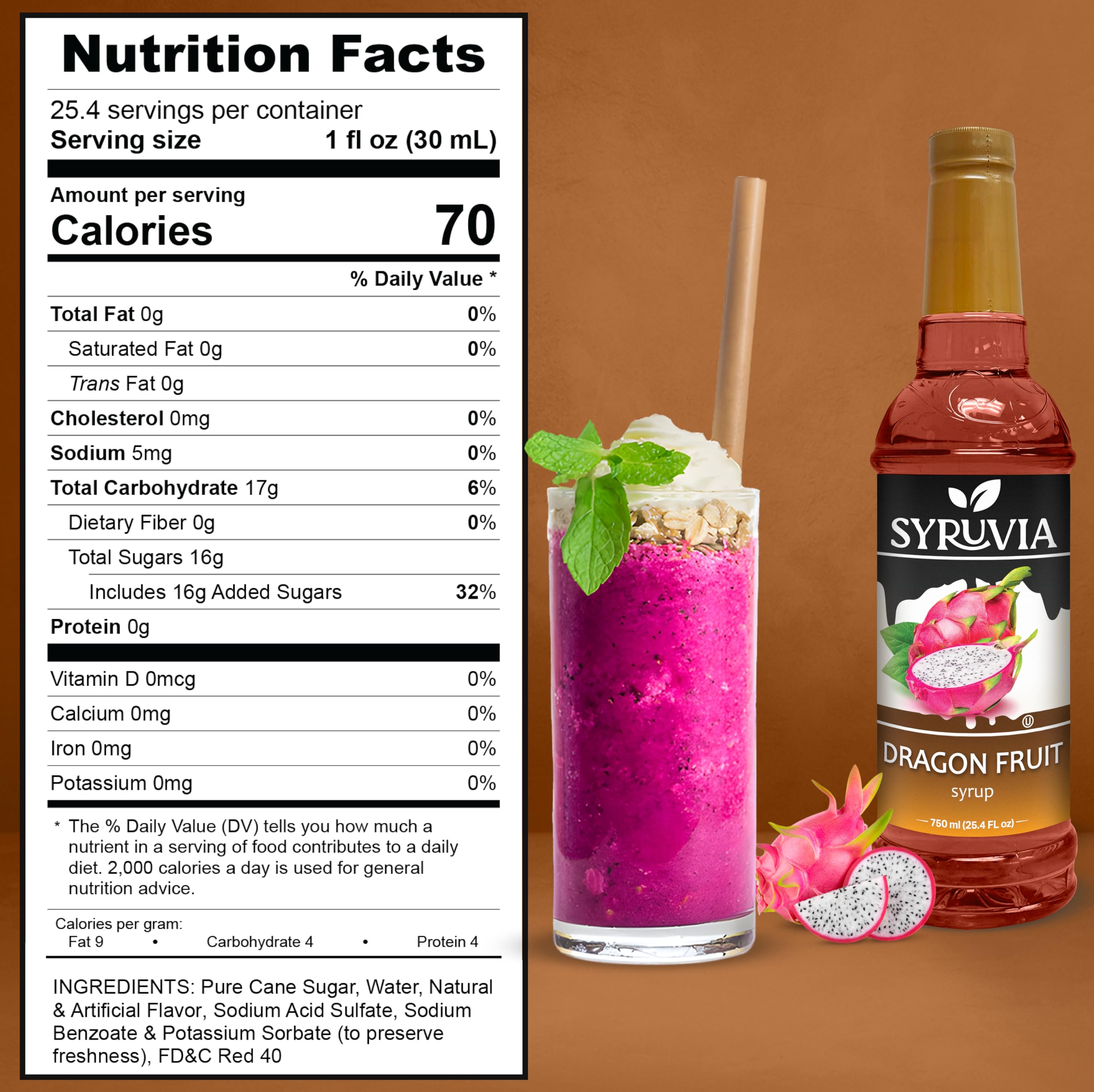 SYRUVIA Dragon Fruit Syrup pump in use for easy drizzle