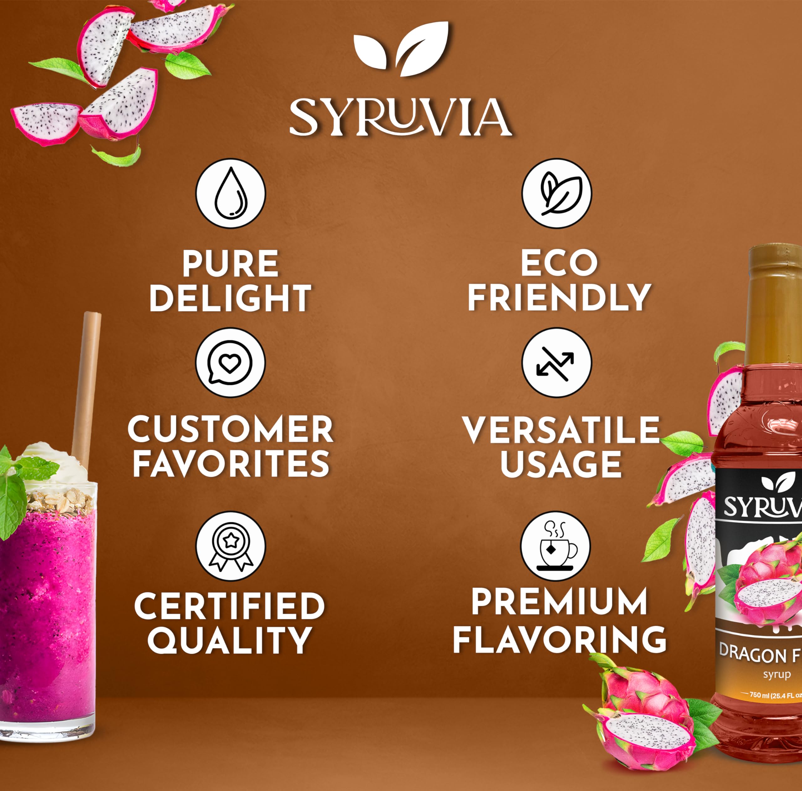 SYRUVIA Dragon Fruit Syrup added to smoothie for fruit boost