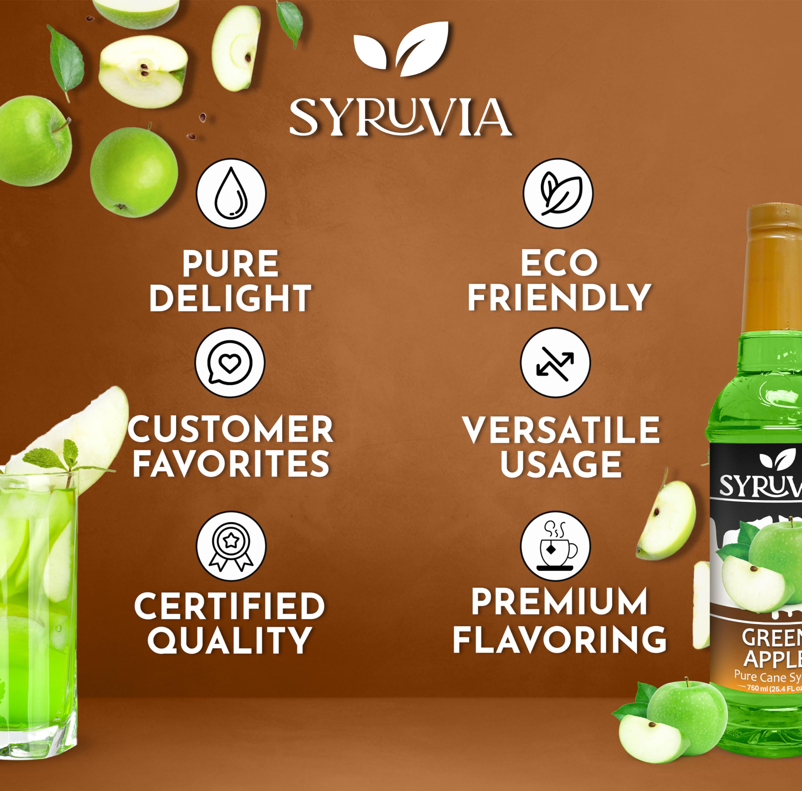 SYRUVIA Green Apple Syrup drizzled on desserts for a natural fruit highlight