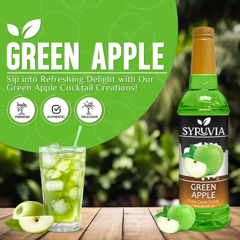 SYRUVIA Green Apple Syrup in a glass highlights refreshing iced tea and smoothies