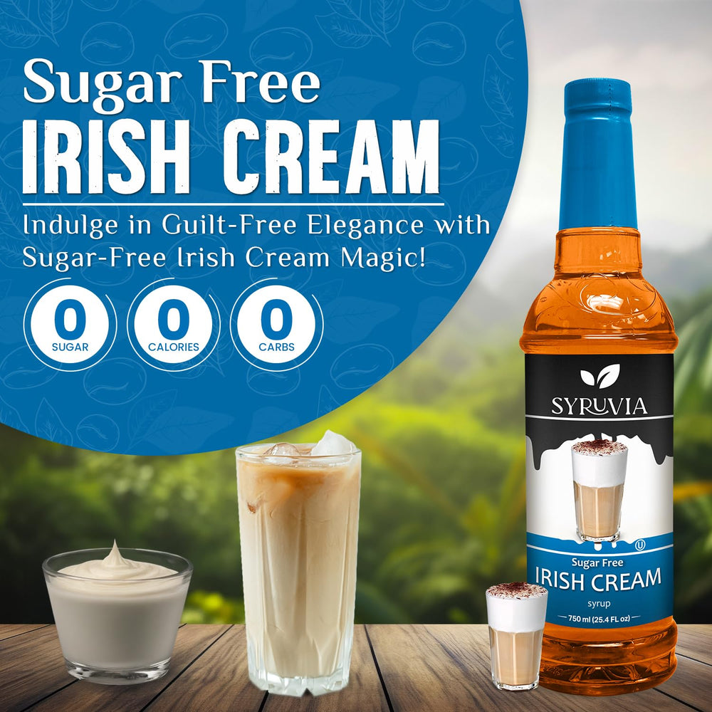 SYRUVIA Irish Cream sugar-free syrup jar ready to top desserts.