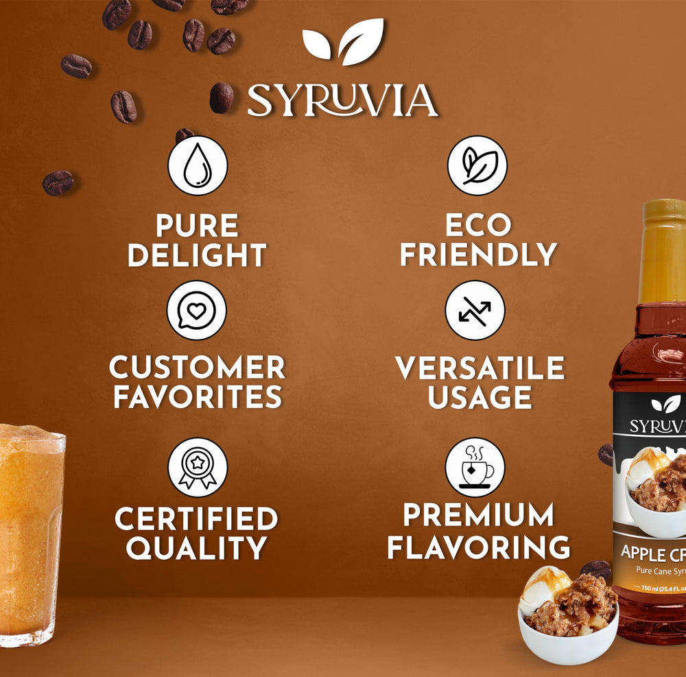 SYRUVIA Latte with Apple Crisp Syrup creating a flavor-forward coffee at home.
