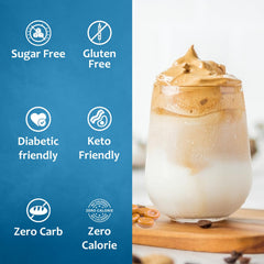 SYRUVIA sugar-free syrup on latte with latte art