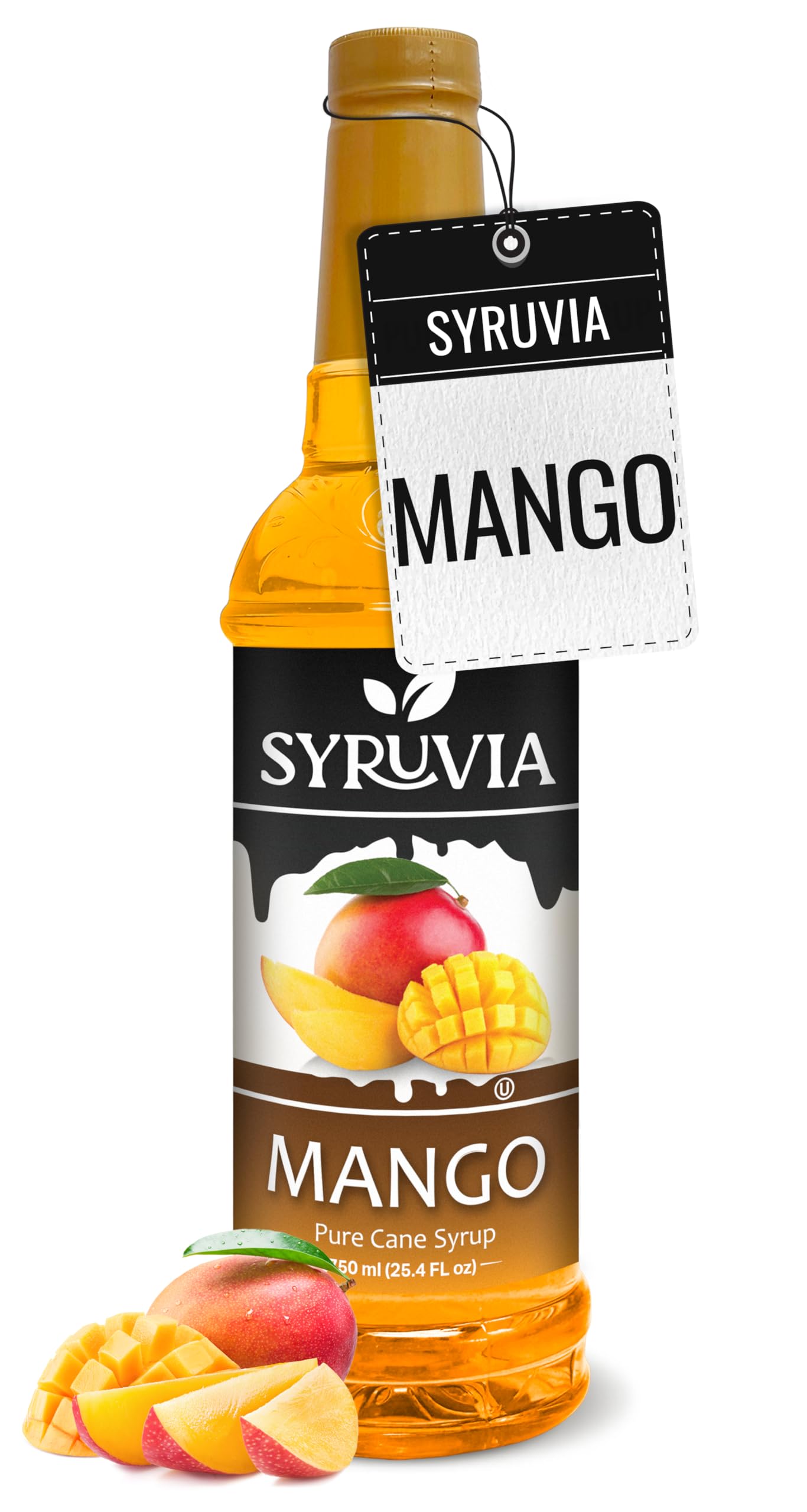 SYRUVIA Mango Syrup bottle on bar, ideal for cocktails