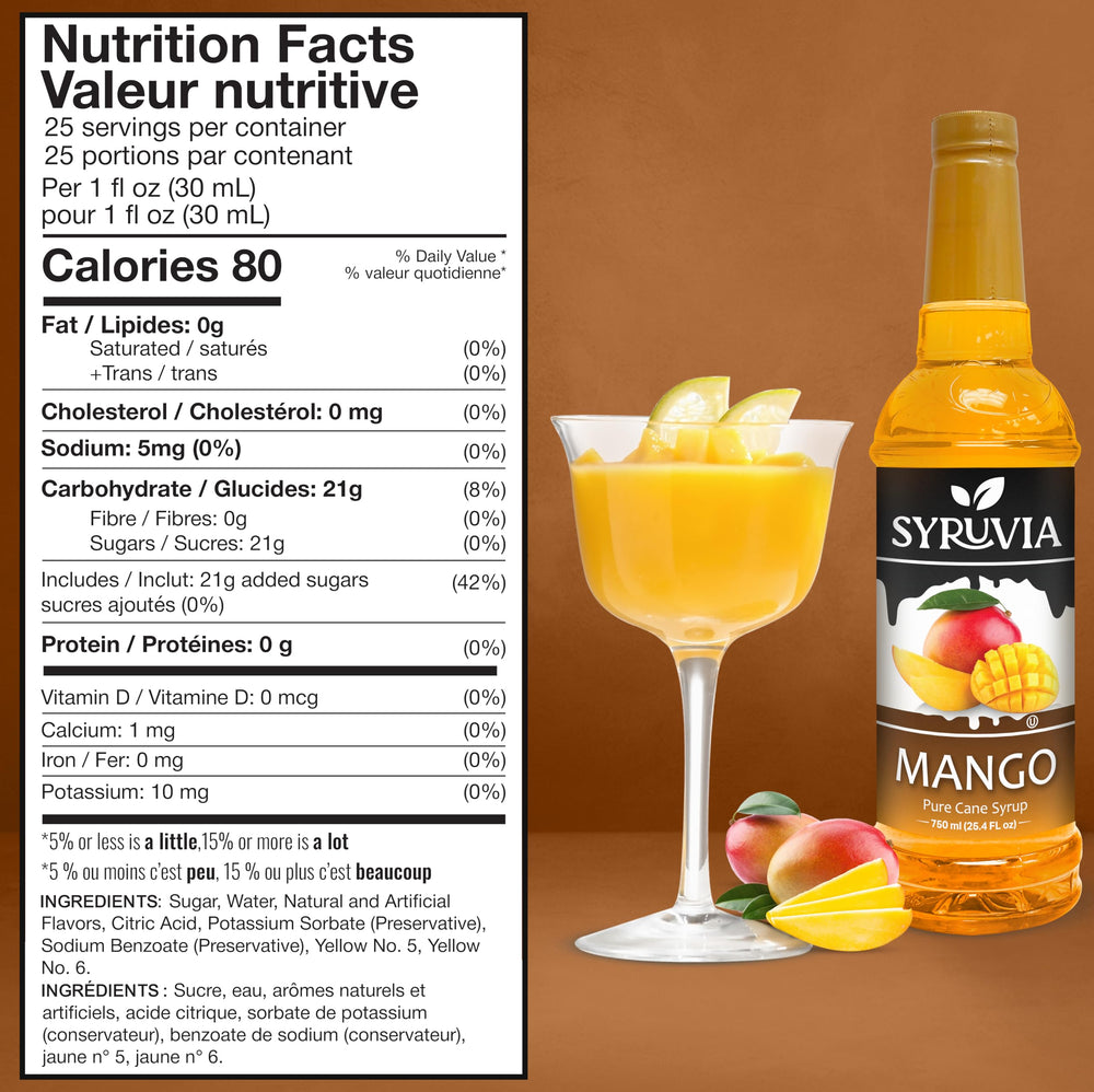 SYRUVIA Mango Syrup pour over ice, enhances beverages