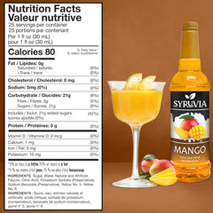 SYRUVIA Mango Syrup pour over ice, enhances beverages