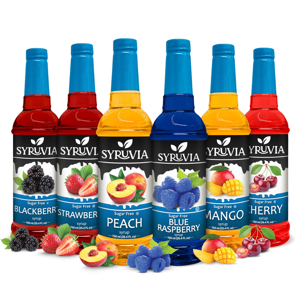 SYRUVIA peach coffee syrup bottle for a sugar-free flavor boost