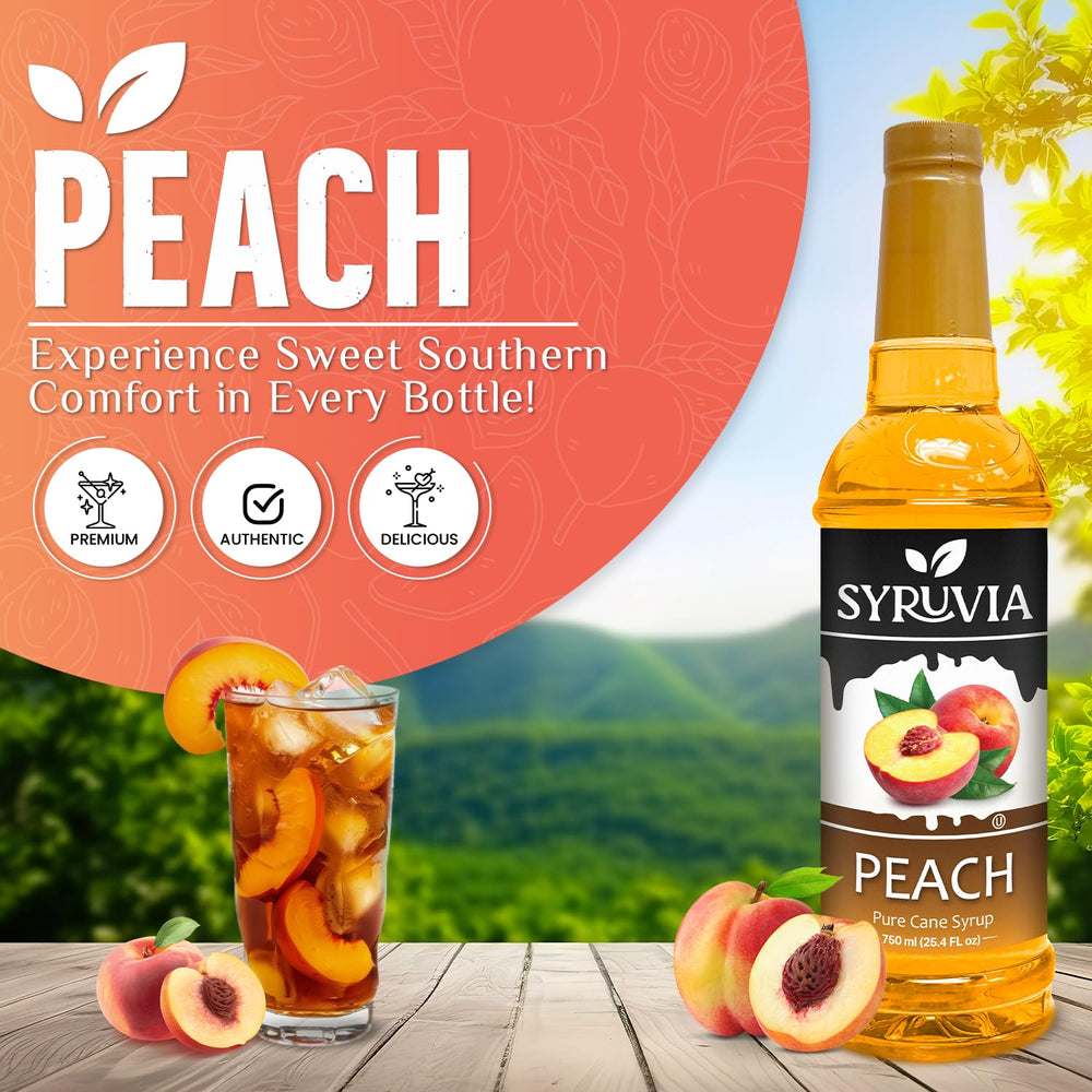 SYRUVIA Peach Syrup coffee drink enhances morning beverages with peach sweetness