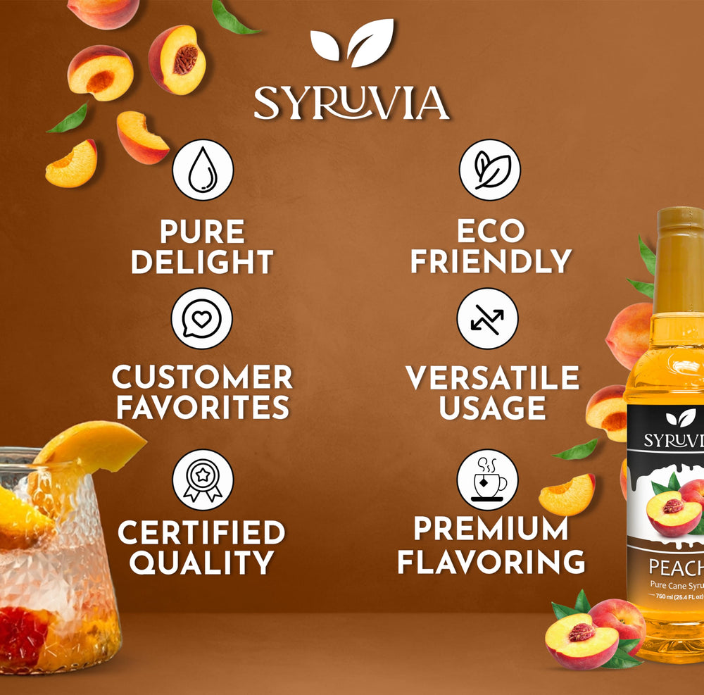 SYRUVIA Peach Syrup dessert topping adds glossy glaze and depth