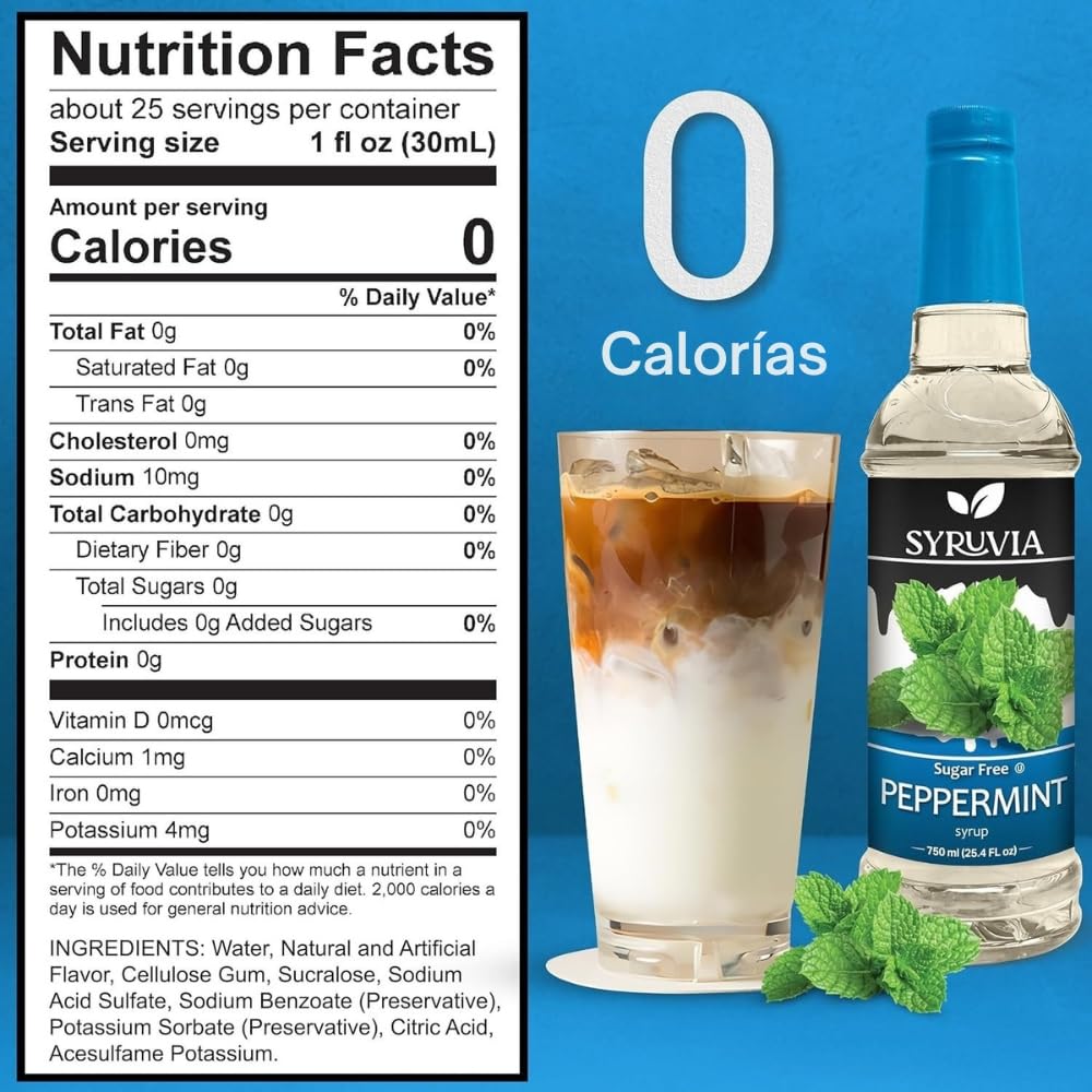 Syruvia Peppermint Syrup pours into coffee for a minty lift