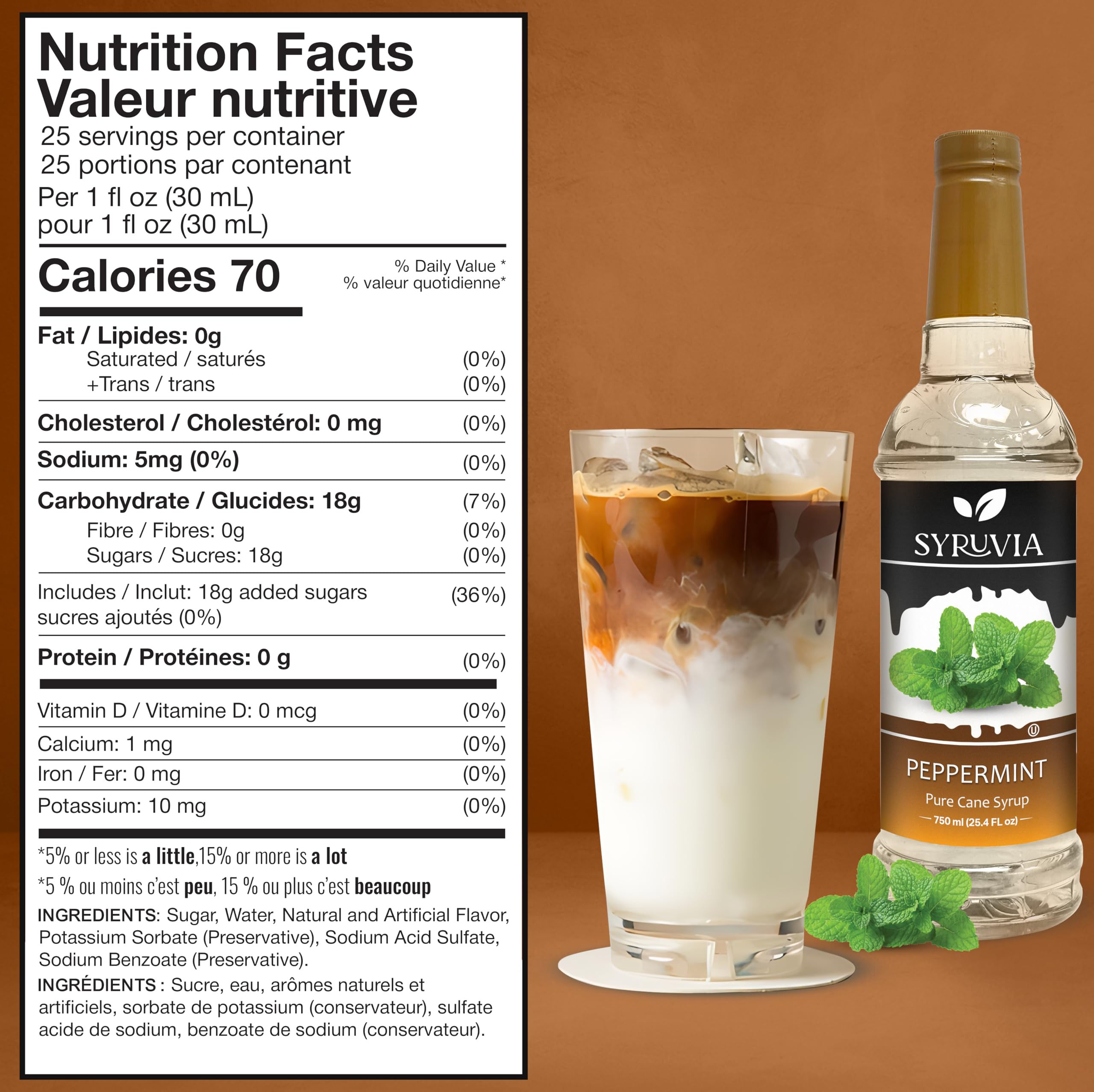 Syruvia Peppermint Syrup poured into coffee for a cool mint twist.