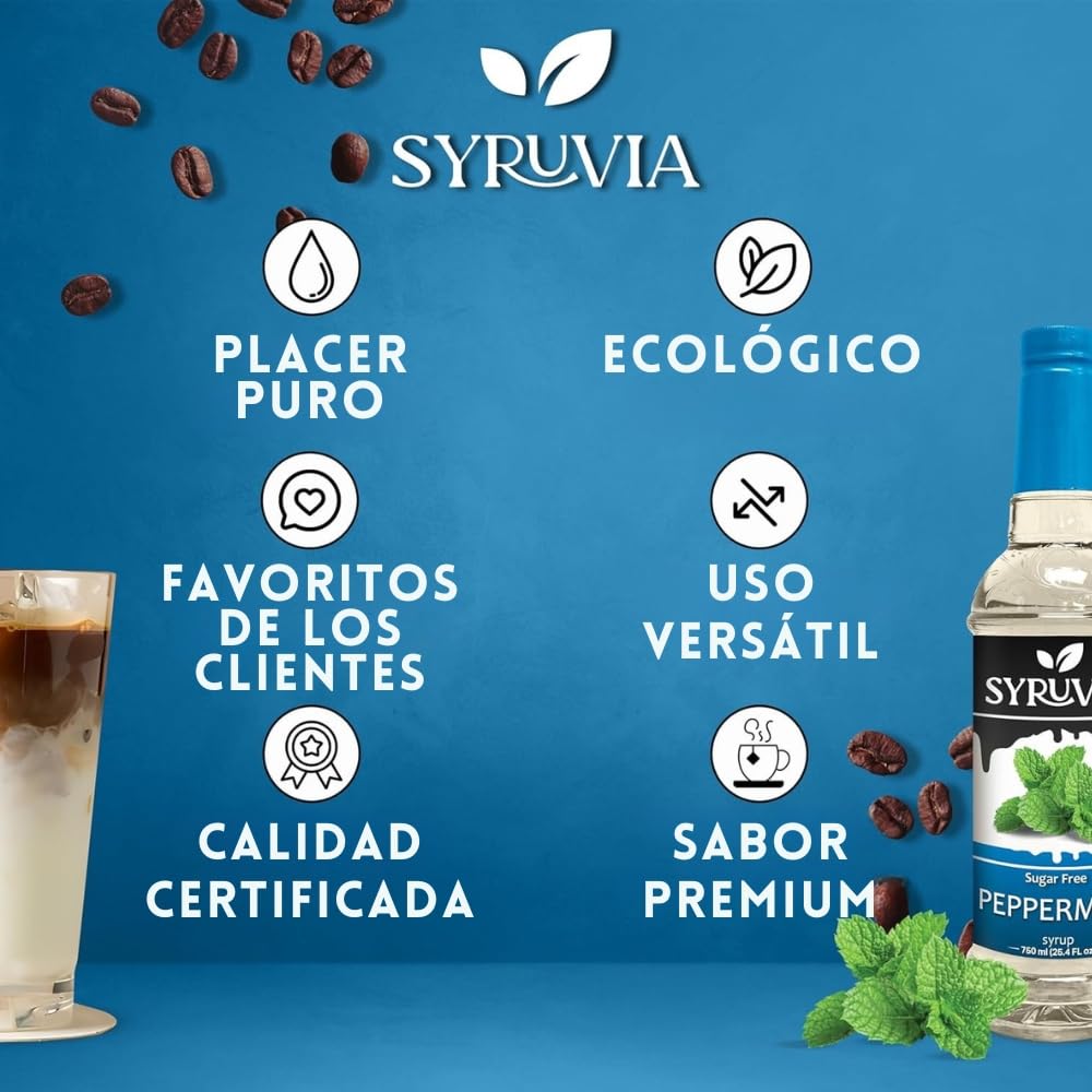 Syruvia Peppermint Syrup bottle shows zero calories and zero carbs