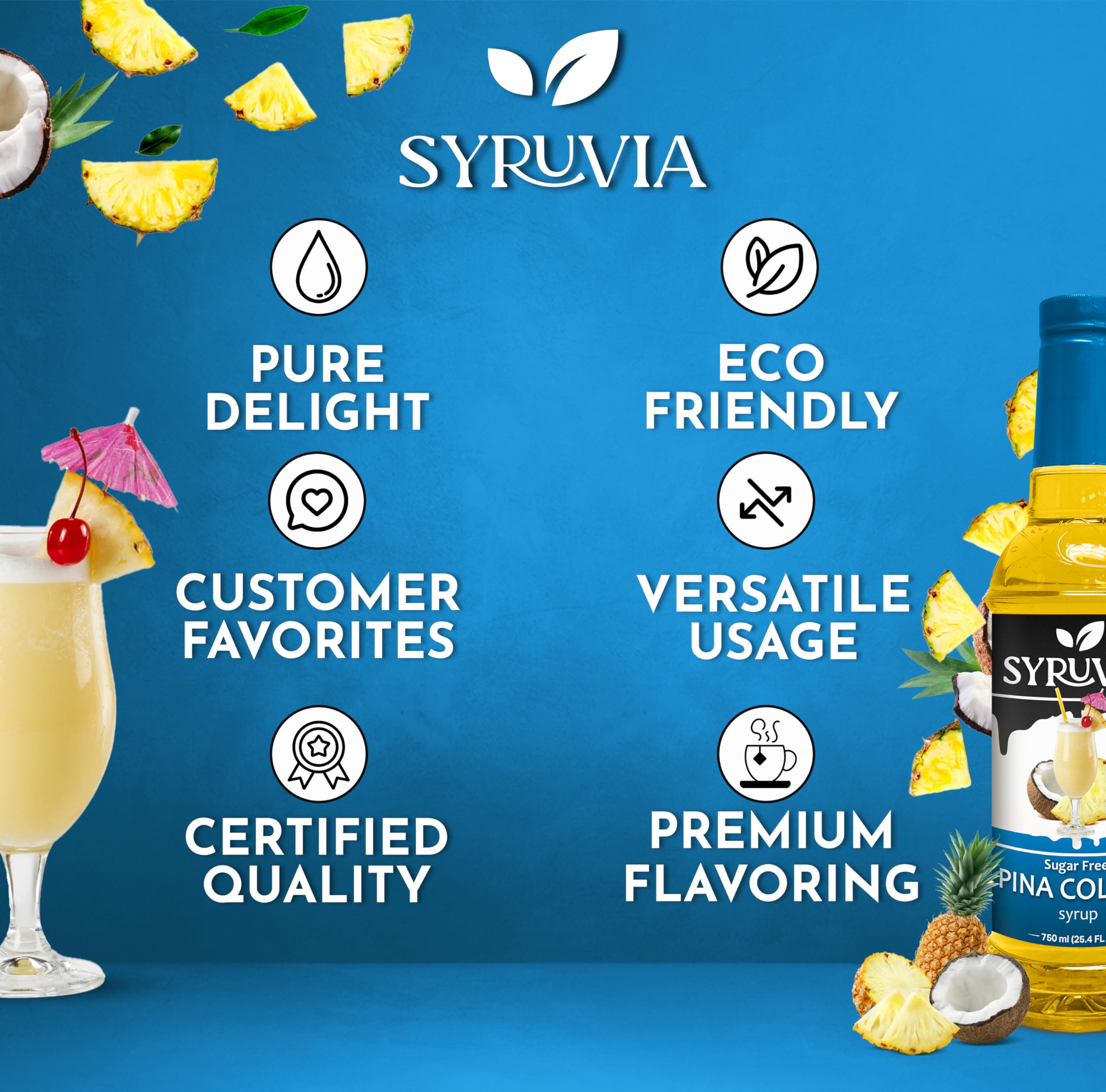 SYRUVIA bottle on countertop shows 25.4 fl oz size