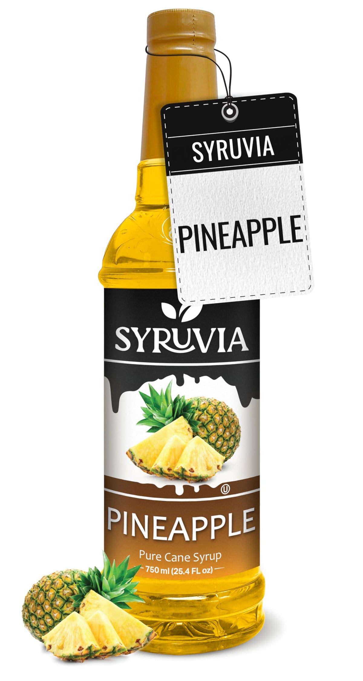 SYRUVIA Pineapple Syrup bottle for tropical drinks and cocktails.
