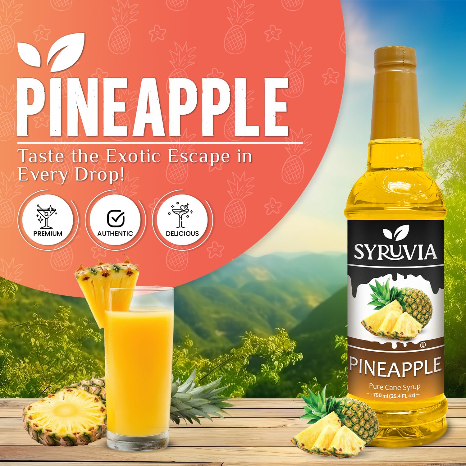 SYRUVIA Pineapple Syrup added to coffee for enhanced flavor in latte.