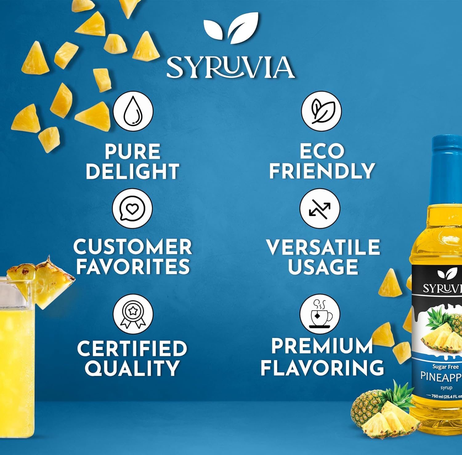 Syruvia Pineapple Syrup as a dessert topping on cake for a tropical finish