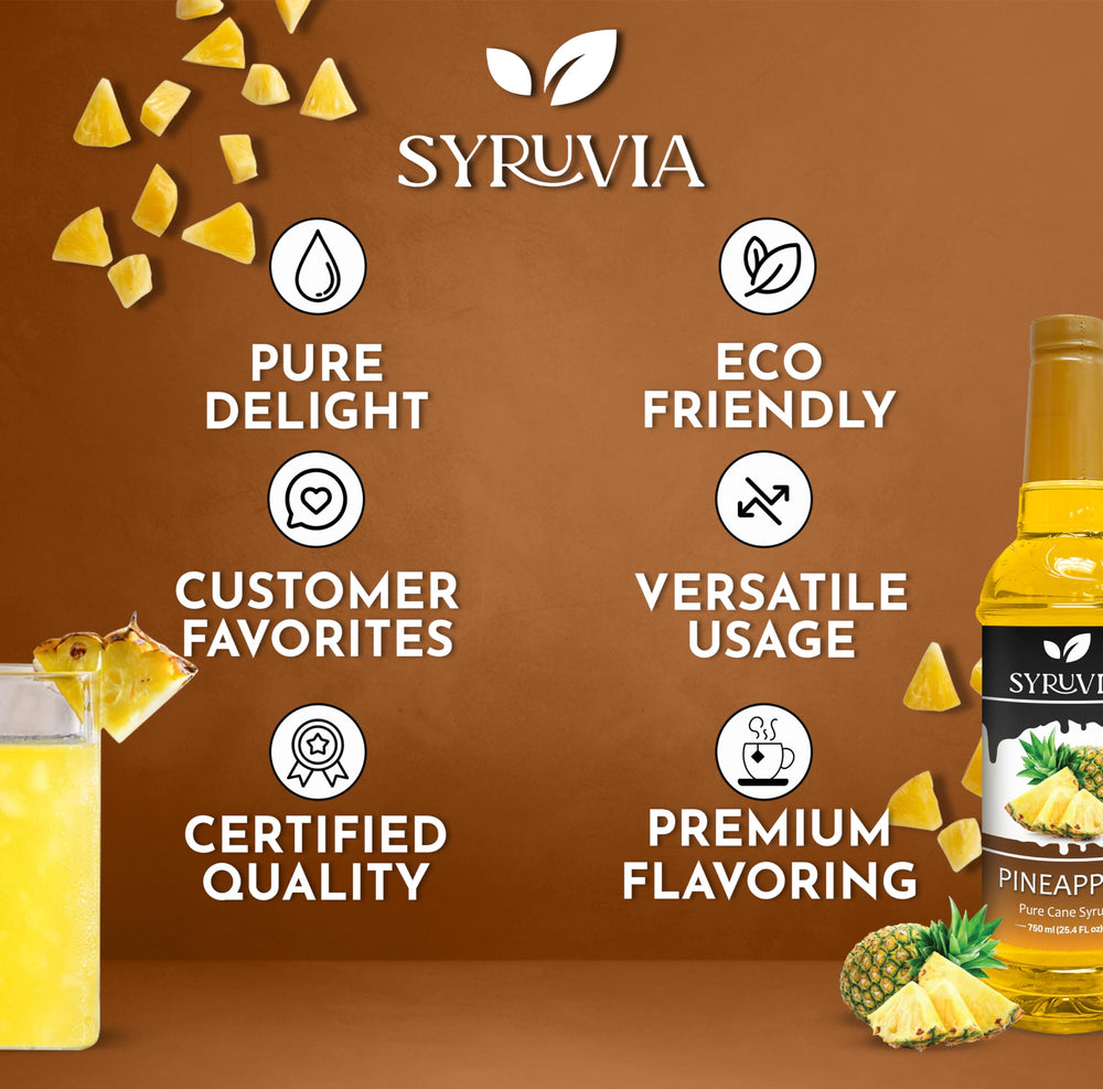 SYRUVIA Pineapple Syrup as a dessert topping on treats.
