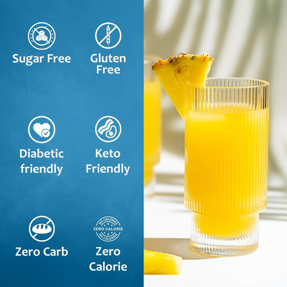 Close-up of Syruvia Pineapple Syrup ingredients label, kosher and no added coloring highlighted