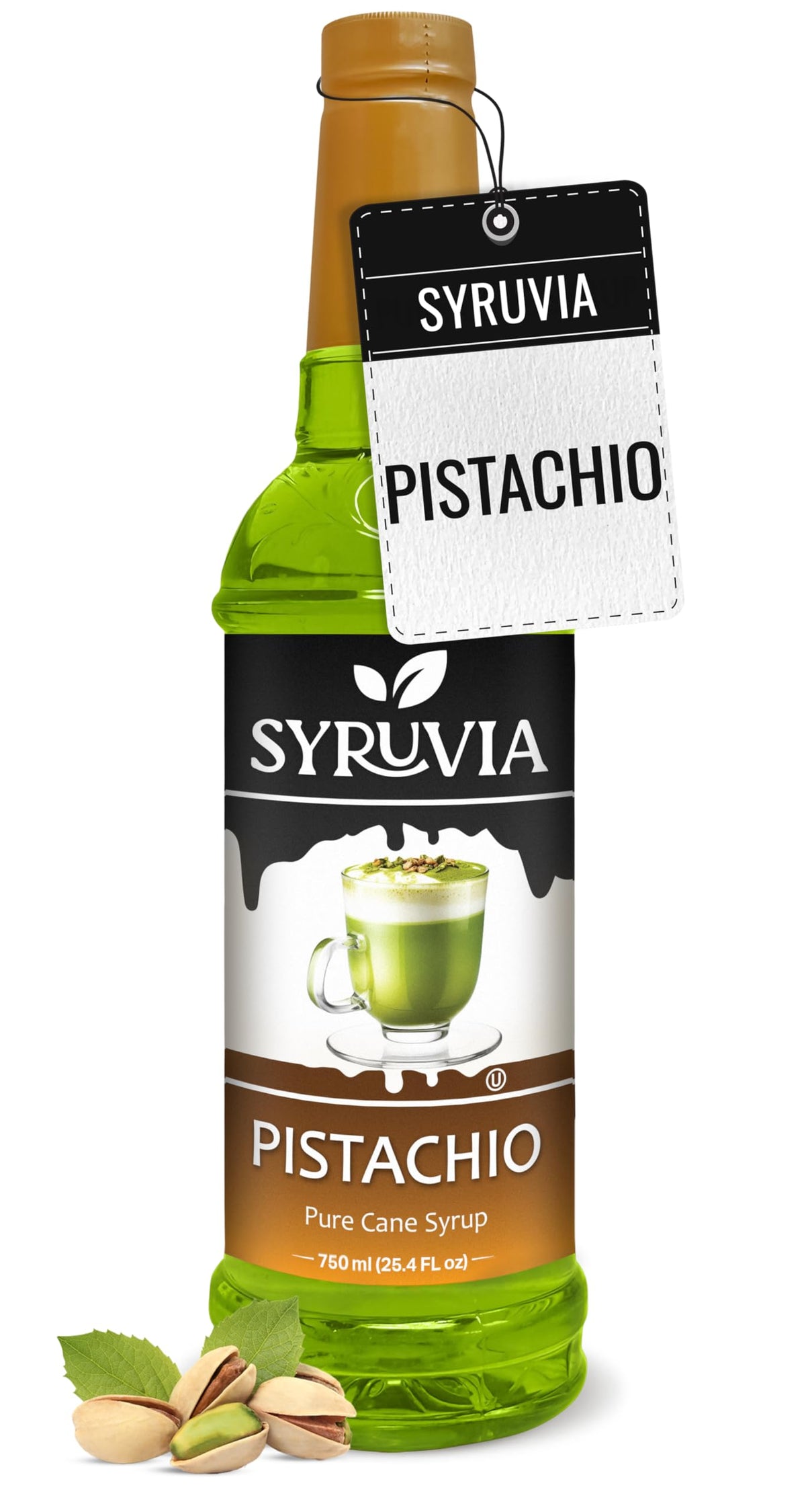 SYRUVIA Pistachio Syrup bottle ready to flavor drinks with a nutty note