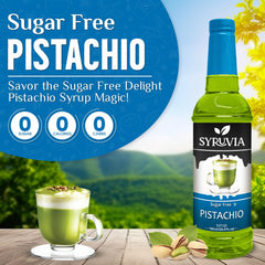 SYRUVIA pistachio syrup drizzled into coffee for a hint of nutty sweetness.