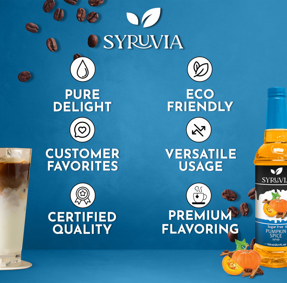 SYRUVIA Sugar Free Pumpkin Spice Syrup topping desserts demonstrates versatile use