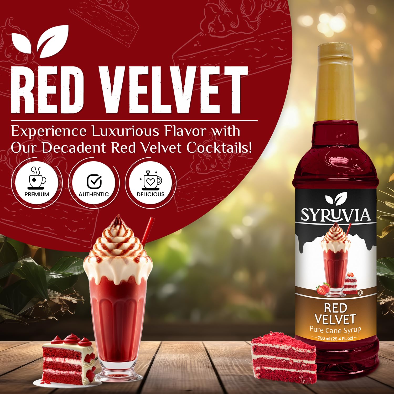 SYRUVIA Red Velvet Latte shown with a rich, inviting aroma.