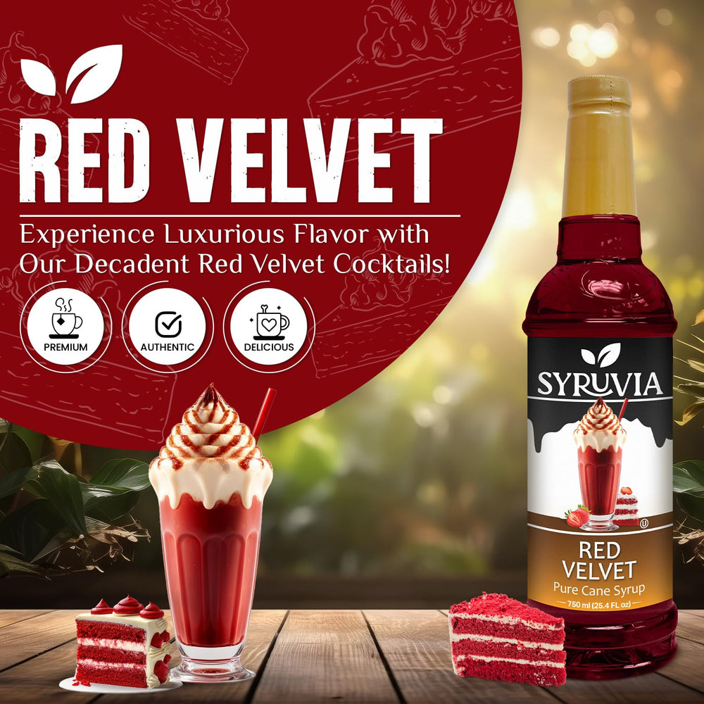 SYRUVIA Red Velvet Latte shown with a rich, inviting aroma.