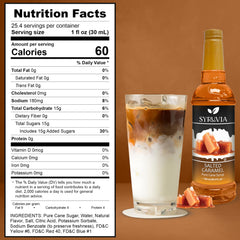 Pouring Syruvia salted caramel syrup enhances coffees with rich aroma.