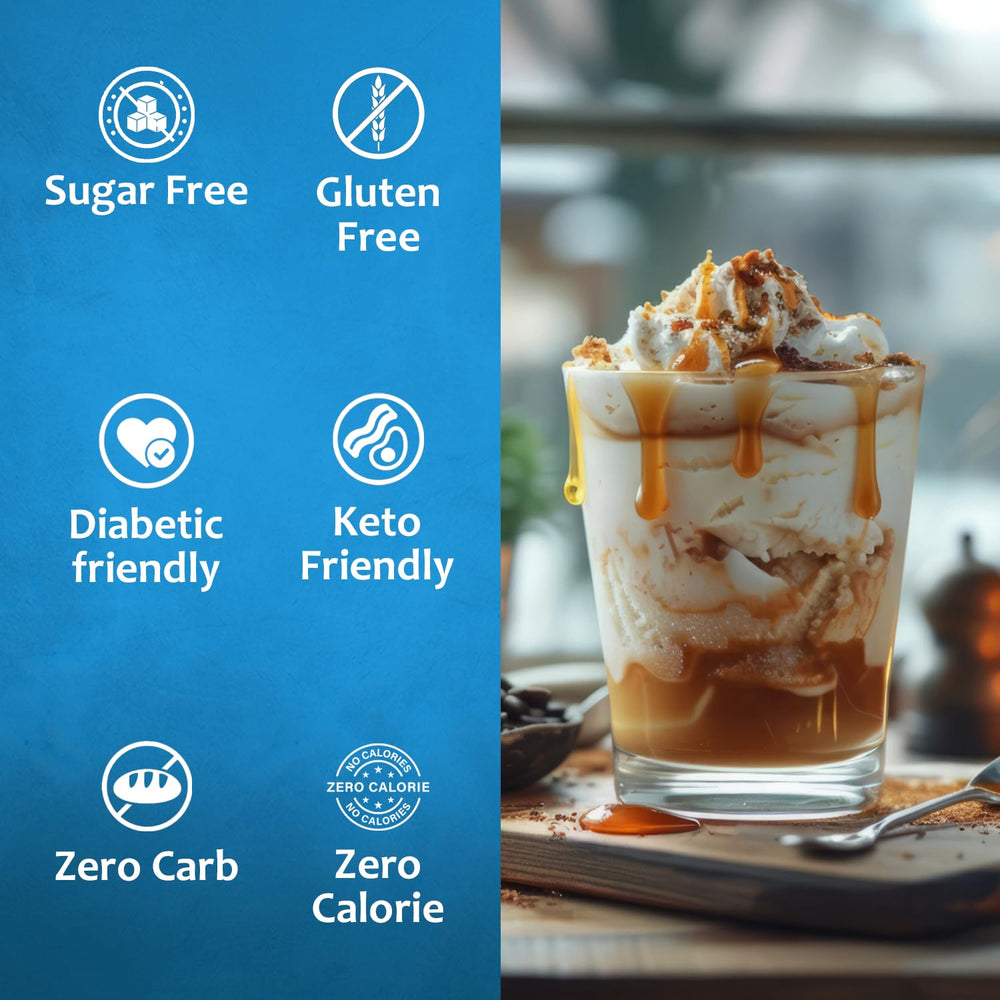 Cappuccino drizzled with SYRUVIA SALTELLA vanilla salted caramel syrup
