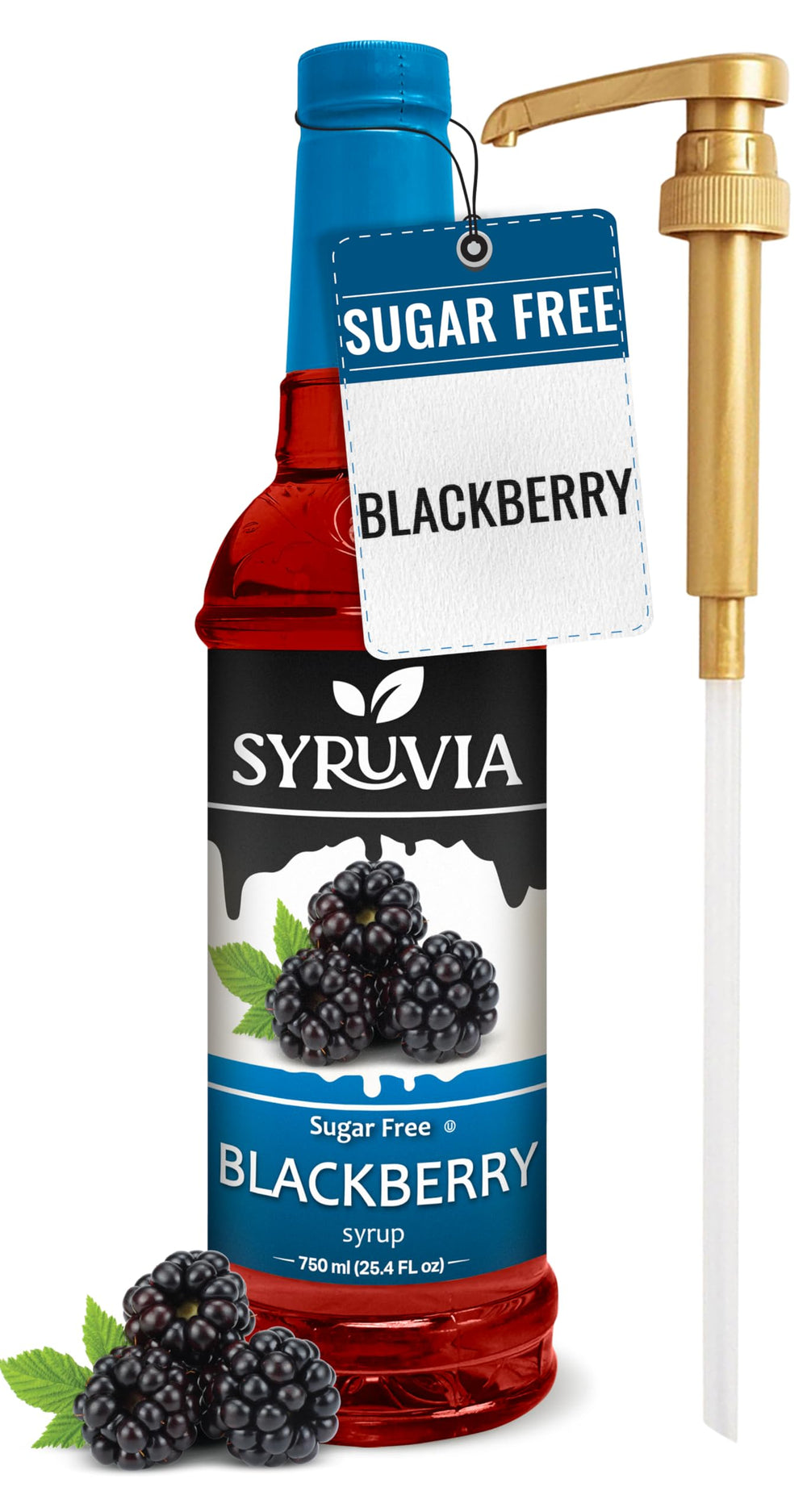 SYRUVIA Sugar-Free Blackberry Syrup bottle for berry-flavored drinks with zero calories.