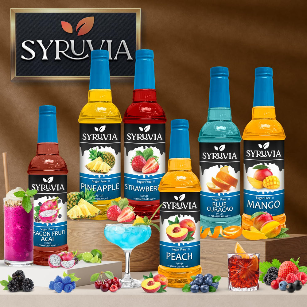 Syruvia Sugar-Free Blackberry Syrup in recipe scene hints versatile use in shakes.